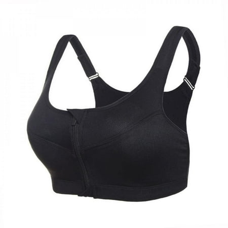 

HLONK Clearence promotion Women Front Zipper Closure Push Up Bras Shockproof Fitness Vest Removable Padded Wireless Tops Plus Size