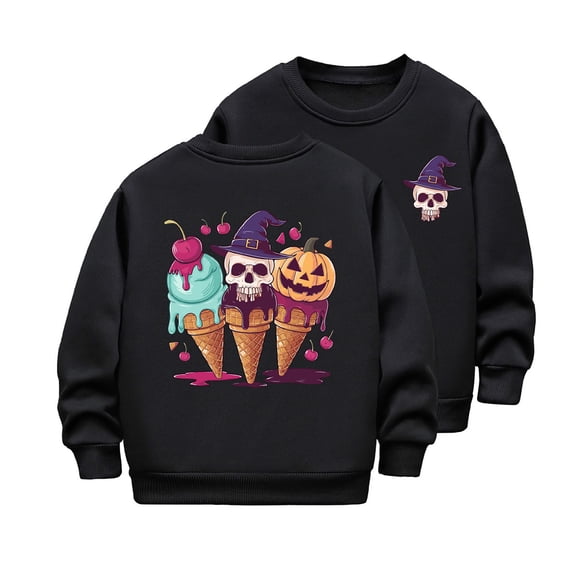 Tisuna Halloween Sweatshirt For Unisex Teen Kids Graphic Print Long Sleeve Crewneck Sweatshirt Boys And Girls Thermal Theme Party Daily Tees Shirts Size 3-4 Years Black