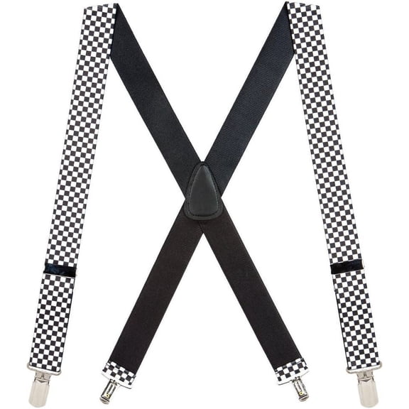 SuspenderStore Checkered Suspenders - 1.5-Inch Wide Elastic - Small Pin Clip - 4 Sizes