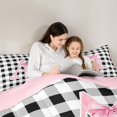 thumbnail image 4 of Manfei Monogrammed A Design Full Size Comforter Sets,Geometric Grid Print Bedding Comforter Set,Pink Reversible,3-Piece,1 Comforter and 2 Pillowcases, 4 of 7