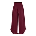 thumbnail image 3 of RPVATI Womens Linen Pants Tall Casual Summer Smocked Straight Leg Elastic Waist Palazzo Pants Boho Fashion 2025 Ruffle Hem Flowy Beach Baggy Vacation Pants with Pockets Wine XXL, 3 of 5