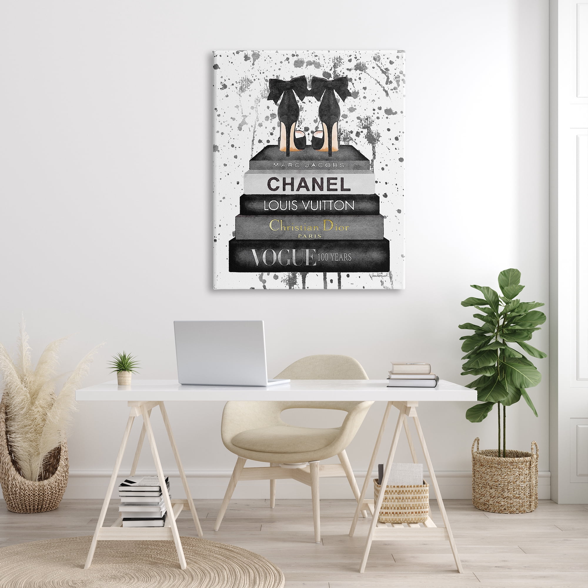 Stupell Industries Glam Fashion Book Stack Grey Bow Pump Heels Ink Canvas Wall Art by Amanda Greenwood