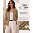 thumbnail image 3 of QUALFORT Women's 100% Cotton Lightweight Button-Front Cardigan Sweater, Crew Neck Long Sleeve Knit, Khaki L, 3 of 8