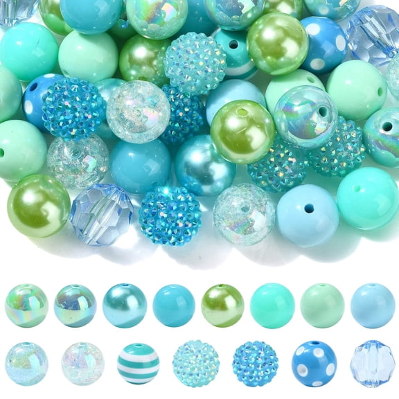 DanLingJewelry 50Pcs 20mm Blue Series Round Acrylic Resin Rhinestone Disco Ball Chunky Bubblegum Beads for DIY Beading Jewelry Making Crafts