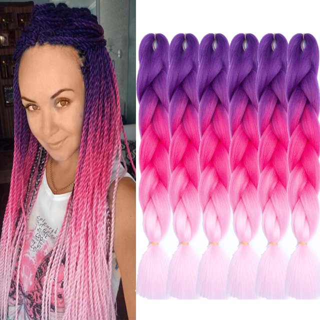 Shuohan 6 paquetes de extensiones de cabello trenzado Ombre Jumbo de 24 pulgadas, extensiones de cabello de fibra sintética de alta temperatura para trenzas de caja, cabello trenzado (púrpura a rojo a