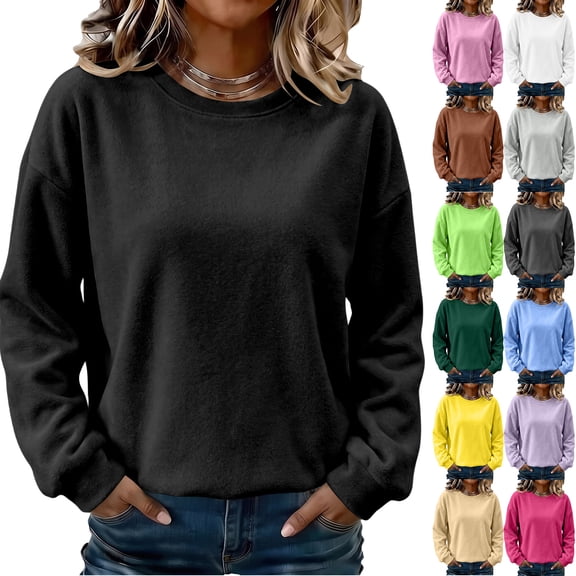 Zorvxlyn Womens Fleece Sweatshirt Winter Warm Long Sleeve Crew Sweatshirt Women Oversized Streetwear Womens Shirts