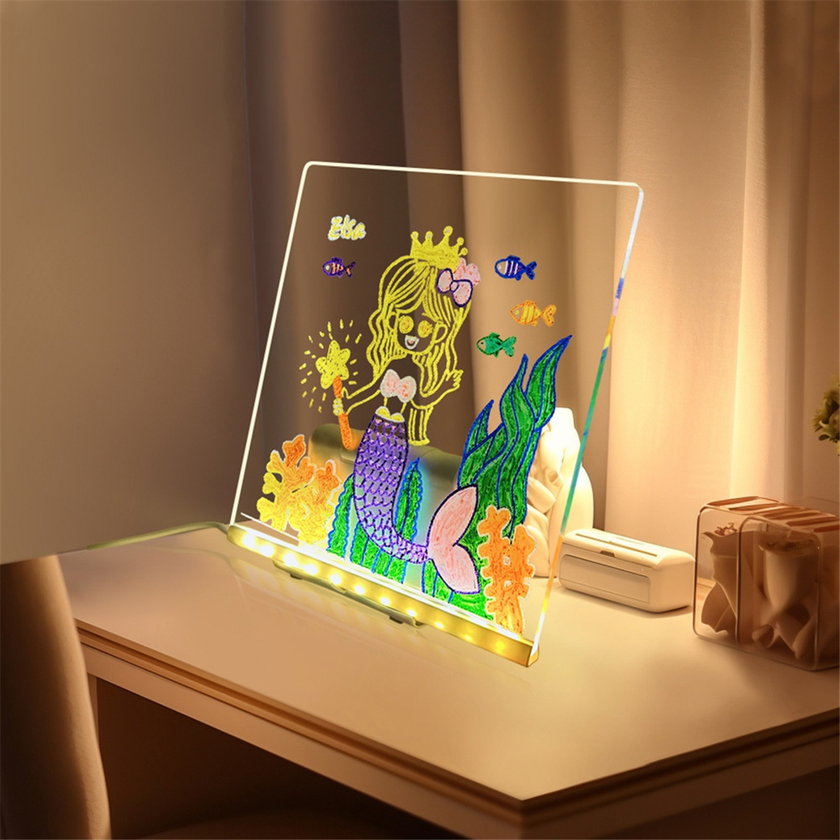 Tableau Lumineux LED Message 30x20 Cm - Avec 6 Stylos Néon Et Support Réglable - Effaçable, Alimentation USB