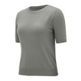 thumbnail image 5 of Merino Wool Short Sleeve Crewneck Sweater Top 100% Merino Wool Crew Neck Pullover Tee for Women Gray S, 5 of 7