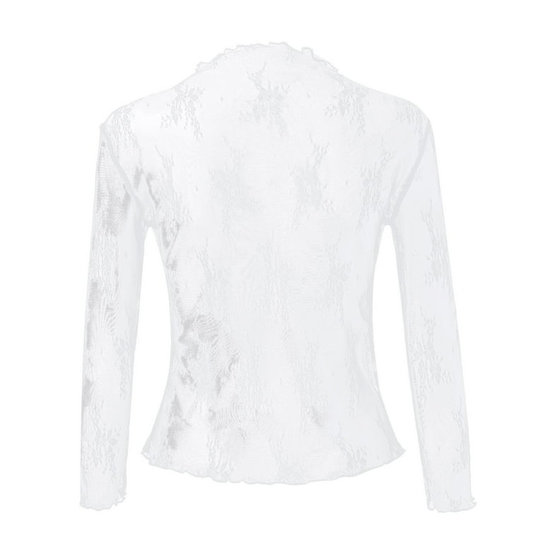 Women's Long Sleeve Lace Mesh Tops Crew Neck Sheer Floral Women's Long Sleeve Lace Mesh Tops Crew Neck Sheer Floral