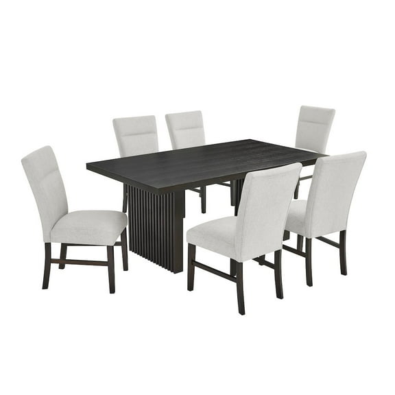 Roundhill Furniture Madison 7-Piece Dining Set, Slat-Fluted Dining Table with 6 Stylish Chairs, Gray