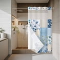 thumbnail image 6 of No Hook Blue Floral Shower Curtain with Snap in Liner Set, Spring Flowers Plants Patchwork Grid Bohemia Waterproof Fabric Bathroom Curtains with See Through Top Window, Hotel Style Stall 54 x 78 Inch, 6 of 6