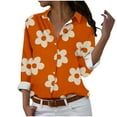 thumbnail image 1 of Chemises pour Femmes, Chandail en Molleton pour Femmes, Manches Longues Décontracté Régulier Série Orange Imprimé Col à Revers Chemise Boutonnée, Chandails en Molleton pour Femmes, Manches 3/4 pour Femmes, 1 of 4