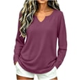 thumbnail image 2 of Women's Basic V-Neck Long Sleeve T-Shirt Loose Fit Solid Color Oversized Pullover Casual Everyday Fall Winter Tee, 2 of 8