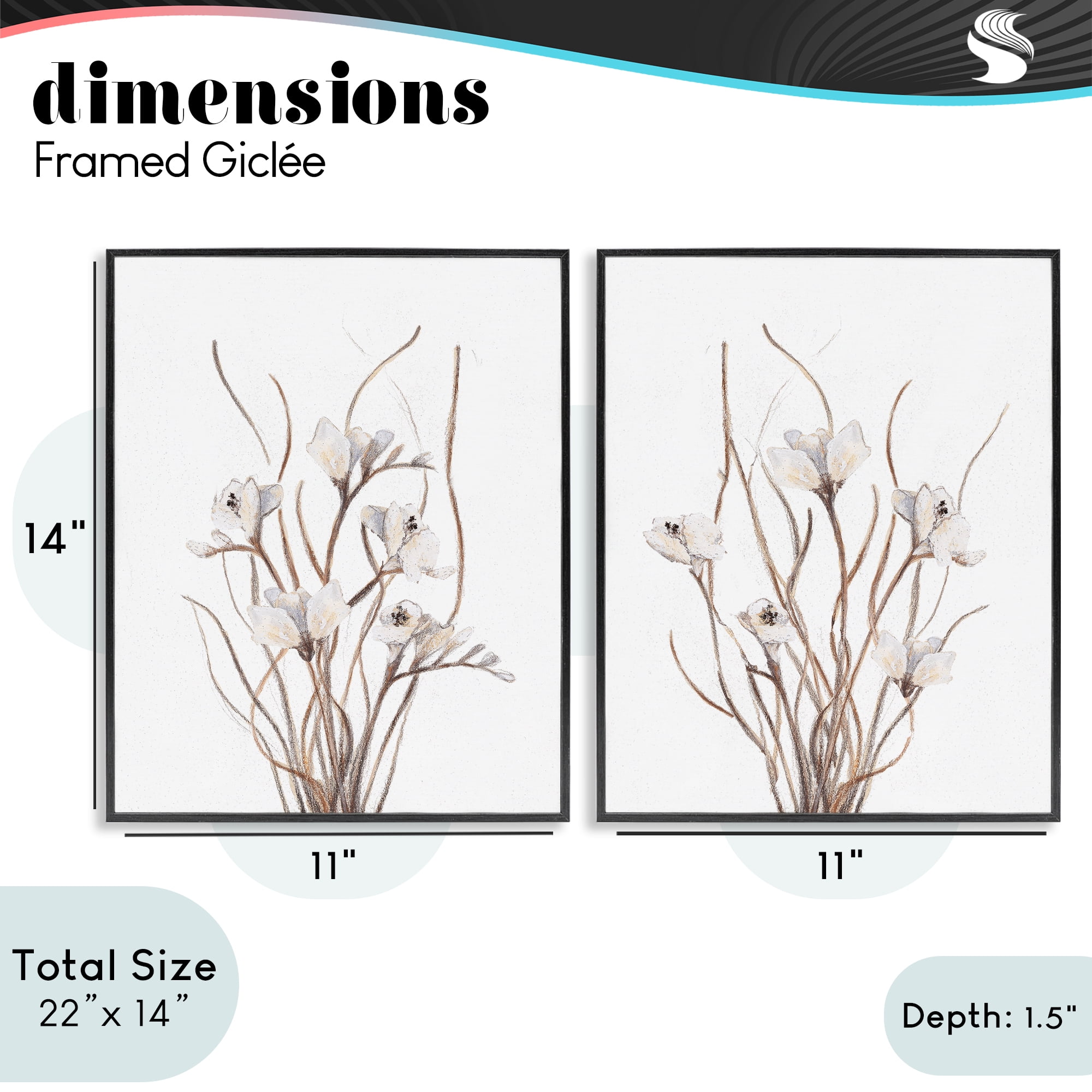 Stupell Industries Curly Branches Wildflowers 2 Piece Black Framed Giclee Art Set, design by Lanie Loreth