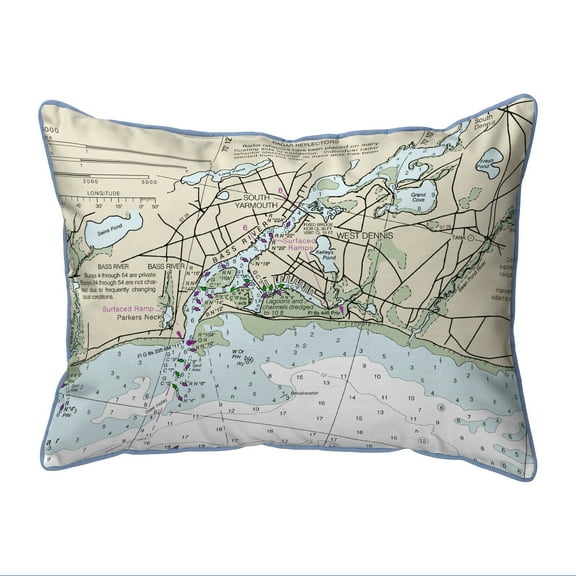 Betsy Drake SN13229BR 11 x 14 in. Bass River, MA Nautical Map Small Corded Indoor & Outdoor Pillow