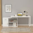 thumbnail image 2 of OXYLIFE 55 Inch Reversible Home Office Desk, Wood L-Shaped Corner Desk, Writing Workstation with Drawer, Shelves and File Cabinet, White, 2 of 9