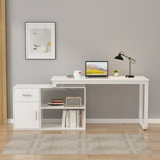 FUFU&GAGA 63 in. W-28.7 in. H White Computer Desk with 3-Drawers, 1-Storage Cabinet and 2-Adjustable Shelves