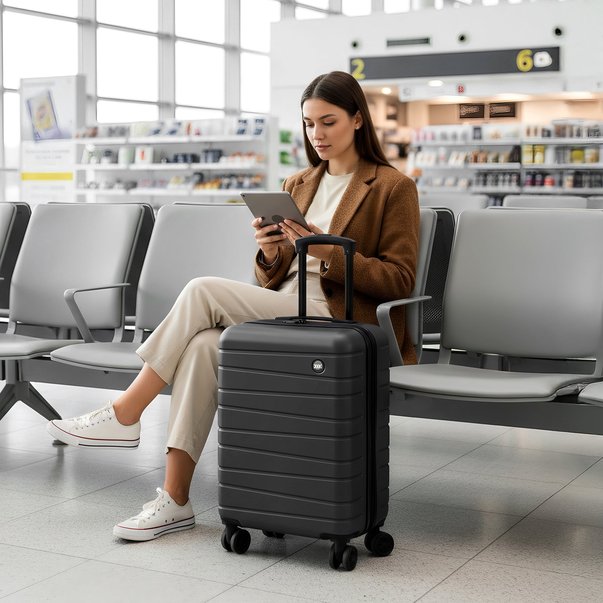 New York Xpress 20" Hardside Carry-on Luggage Airline-Approved, Lightweight Hard Shell Suitcase with Spinner Wheels, Grey - 2538