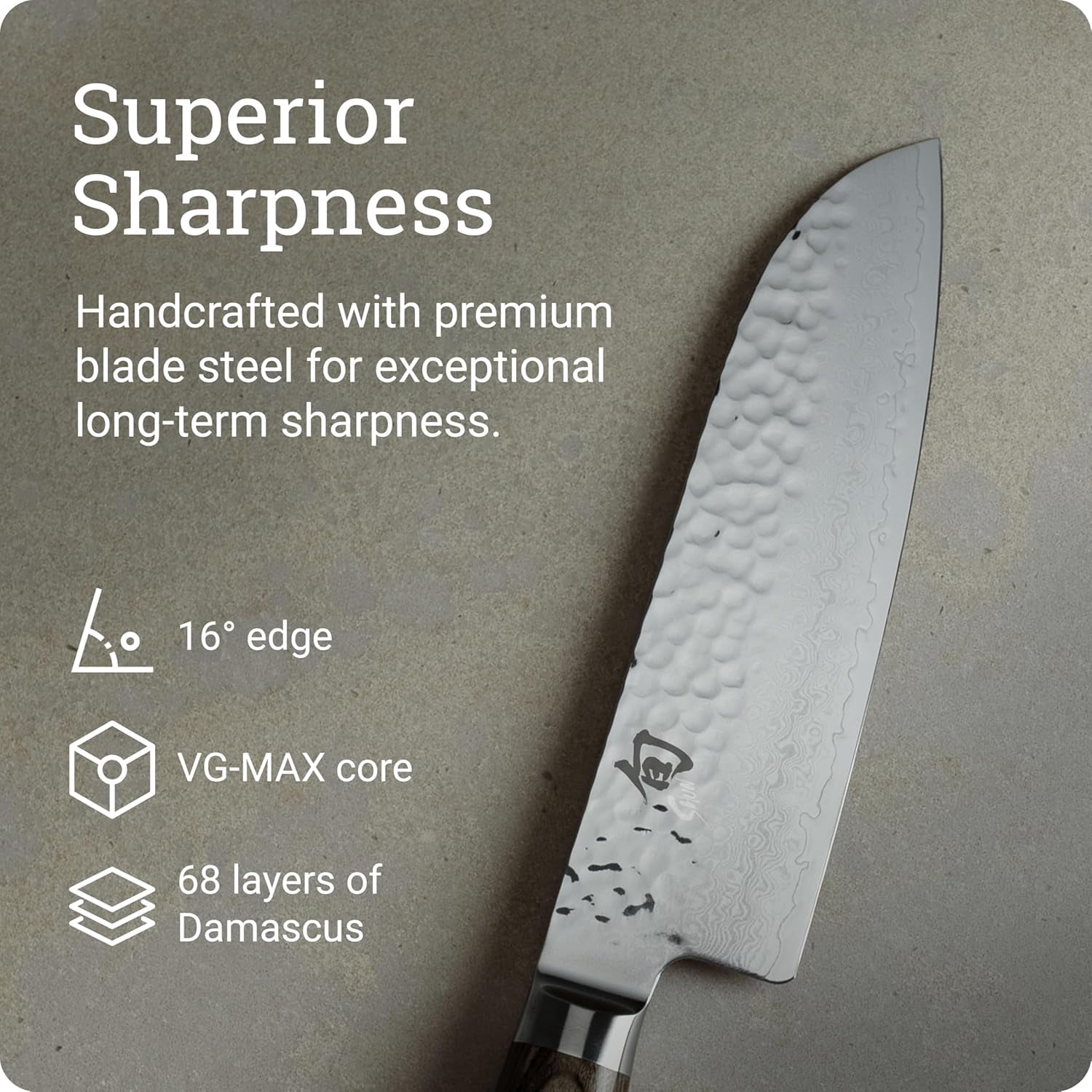 Shun Premier 7" Santoku Knife, VG-MAX Core with Damascus Stainless Steel Cladding, Pakkawood Handle, Japanese All Purpose Knife
