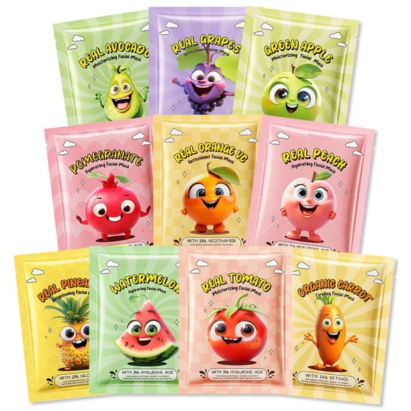 Set de mascarillas faciales Kaely Fruit para niños, paquete de 10