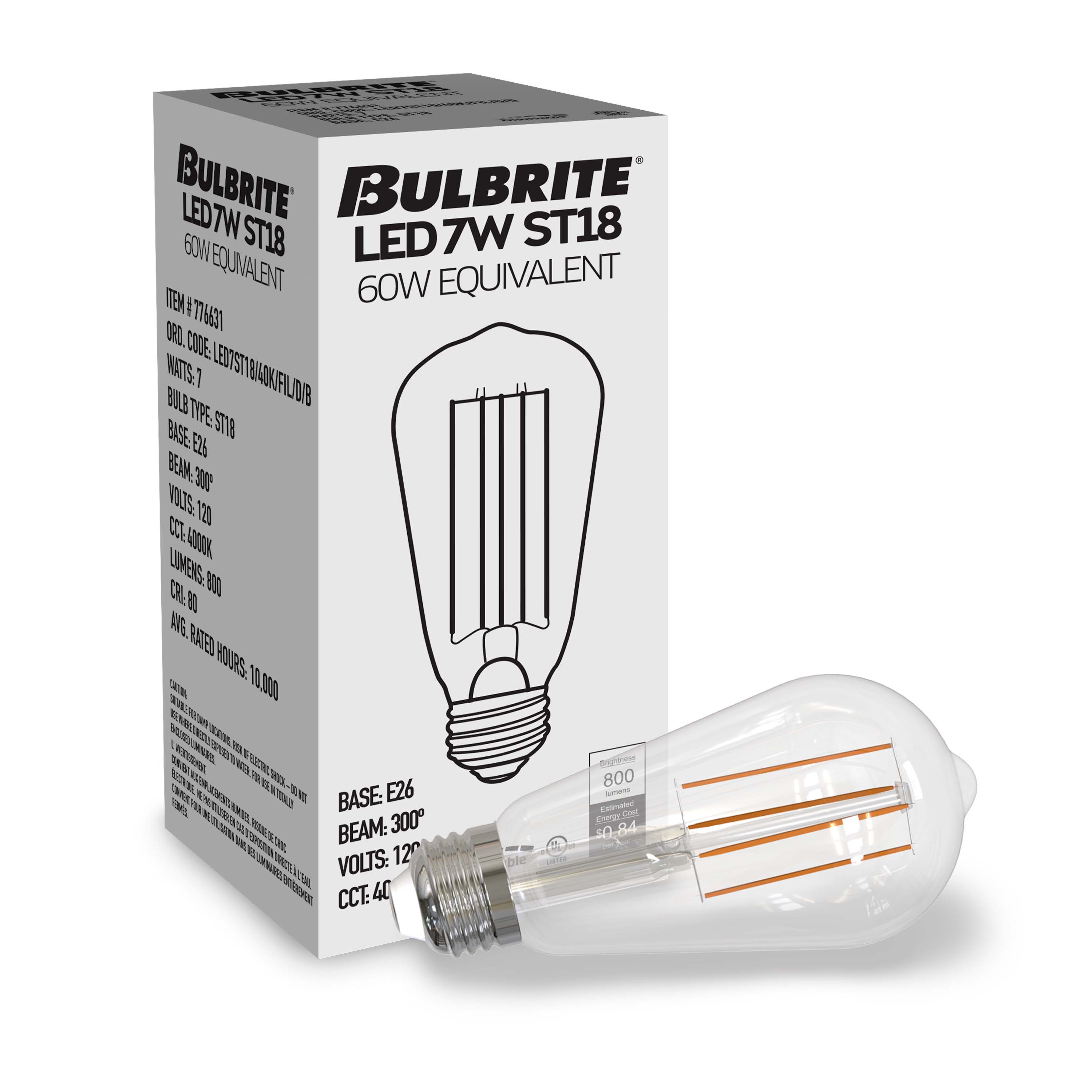 Bulbrite Pack of (8) 7 Watt Dimmable Clear Filament ST18 Medium (E26) LED Light Bulb - 800 Lumens, 4000K