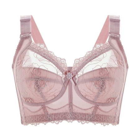 Crunowin Women s Sexy Lace Bra  No Underwire Comfortable Adjustable Shoulder Strap Solid Color Full Coverage Daily Underwear Pink M