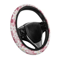 Yuyamidu Cherry Blossom Car Steering Wheel Covers Fluffy Automobile Steering Wheel Protector for Most Sedans Cars Soft Flannel Steering Wheel Accessories for Girls, Pink