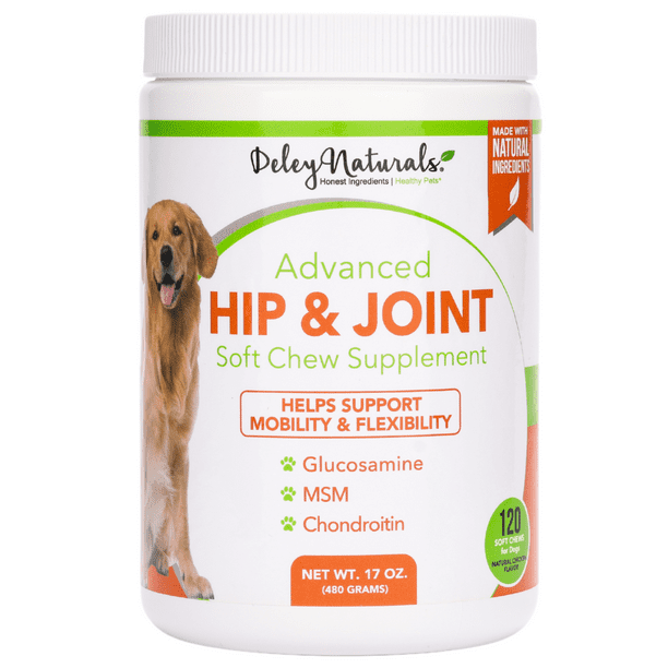 Deley Naturals Hip and Joint Support Treats for Dogs, 120 Soft Chews