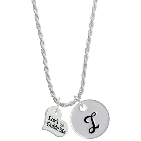 Delight Jewelry Silvertone Small Lord Guide Me Heart Silvertone Script Initial Disc - I - Charm Necklace, 20" 3"