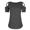 thumbnail image 3 of GigrtiJin Womens Solid Color Cold Shoulder Tops Crew Neck Short Sleeve Tees Trendy Flowy Blouse, 3 of 4
