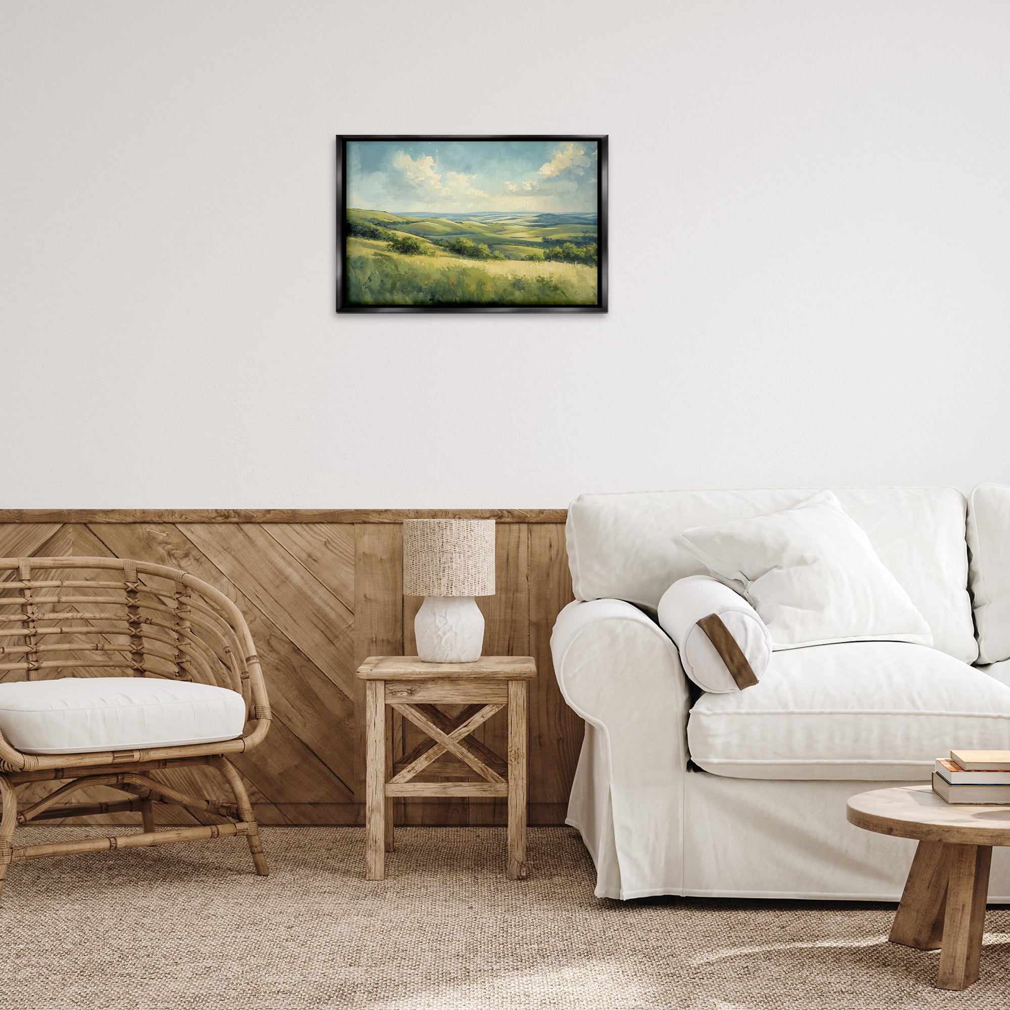 Stupell Industries Rolling Emerald Horizon Landscape & Nature Painting Black Floater Framed Canvas Art Print Wall Art, 25 x 17