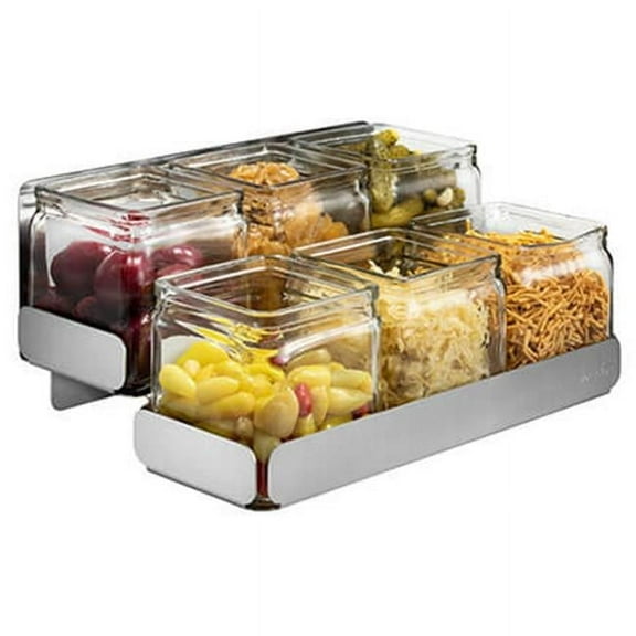 Rosseto SM322 Condiments Station-2 Levels 6 Glass Jars Stainless Steel Holder, 12.6 x 8.3 x 5.5 in.