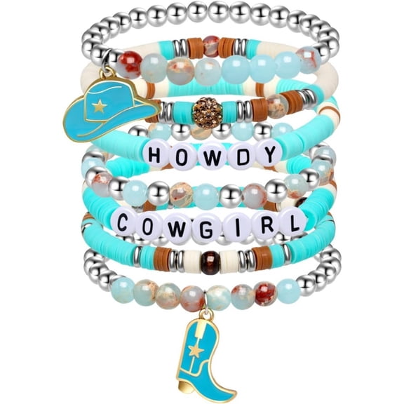 NICKSUN Western Cowgirl Bracelets Cowgirl Beaded Stretch Bracelets for Women Summer Beach Jewelry Accessories Christmas Birthday Gifts