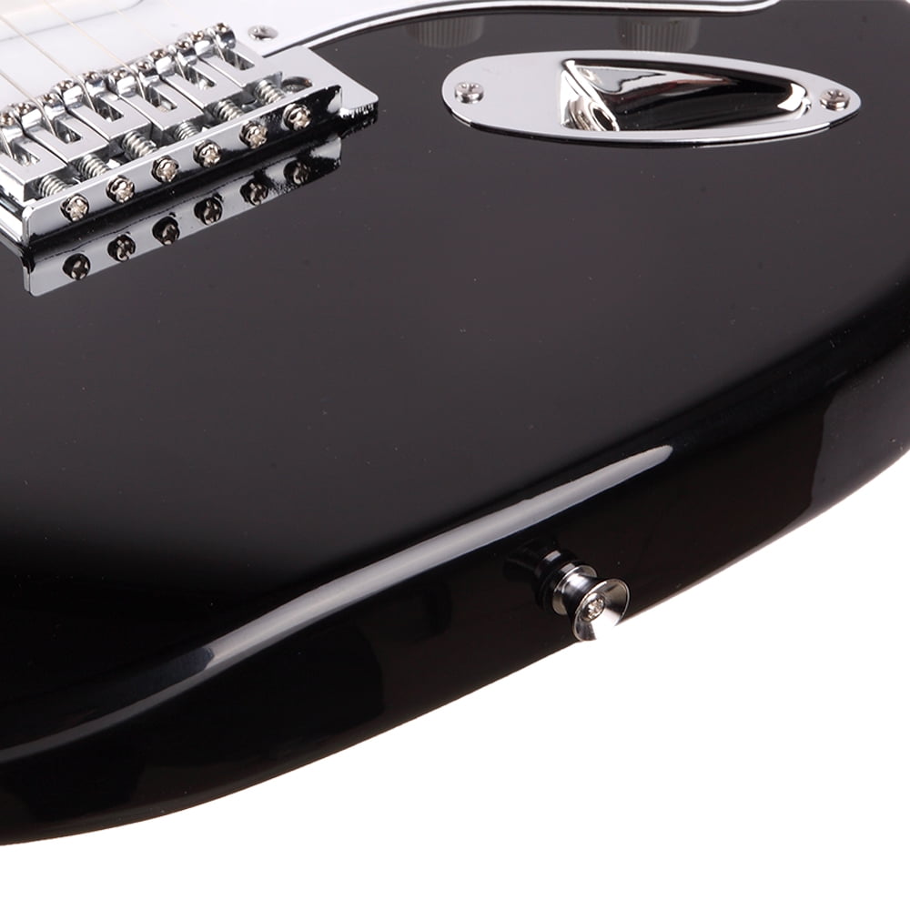 Rosewood Fingerboard Electric Guitar Cutaway Body Adjustable Tremolo Bridge Black w/ White