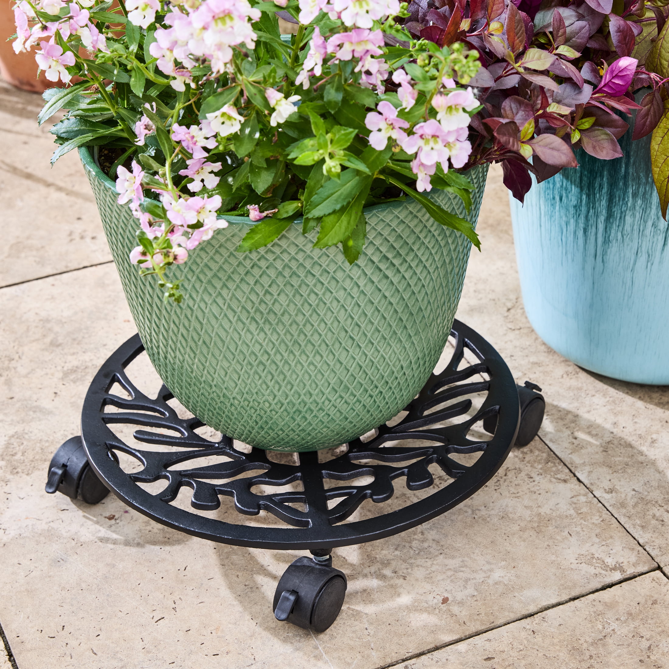 Better Homes & Gardens 14" Black Metal Plant Caddy with Locking Casters