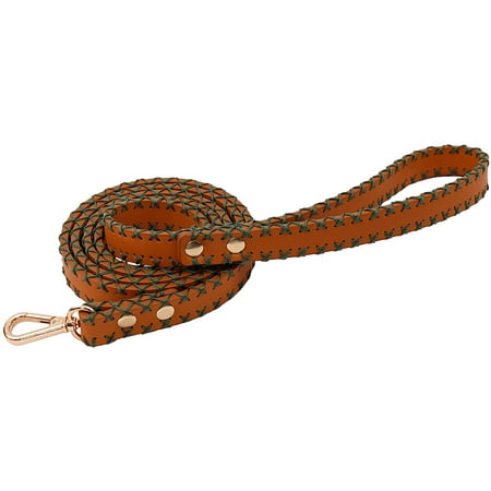 UPC: 0850033792225 | Scotch&Co Premium Leather Pet Leash – 8 Easy-Grip Handle | Gold Brass Carabiners with 2” Lobster Clasp | Elegant Vibrant Colors with Waxed-Cotton Stitching | 150 cm (~5 ft) | Tan with Green Stitch