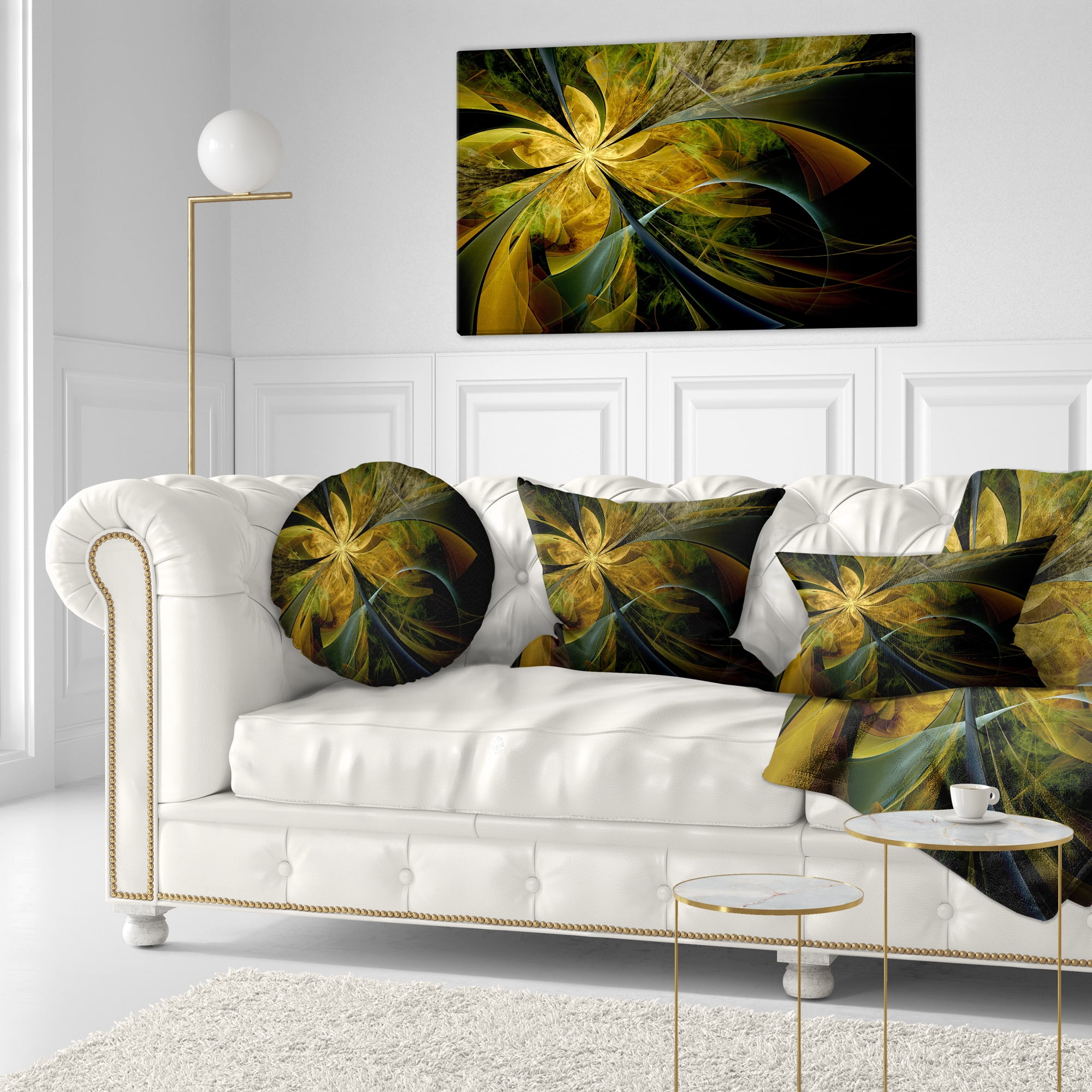 Designart 12" x 20" Contemporary and Modern Black Fractal and Flower Polyester Throw Pillow