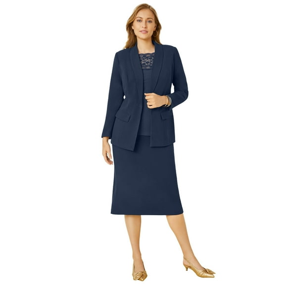 Jessica London Women's Plus Size Two Piece Single Breasted Jacket Skirt Suit Set