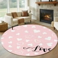 thumbnail image 2 of Valentine's Day White Love Heart Pink Washable Round Area Rug 8 ft,, Soft Non Slip Rugs Stain Repellent Indoor Felt Carpet for Living Dining Room Bedroom Home Office, 2 of 9