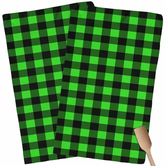 Kitchen Towels Set of 2 Green Buffalo Plaid Dish Towels and Dishcloths Sets Tea Towel Pastoral Black Checked Absorbent Hand Towels for Kitchen Bathroom Drying Cleaning Baking Home Decor