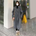 thumbnail image 3 of Women Winter Overcoat Turn-down Collar Pockets Mid Length Pure Color Double-breasted Cardigan Loose Fit Coat Thermal Long Sleeves Commuting Dating Winter Coat, 3 of 7