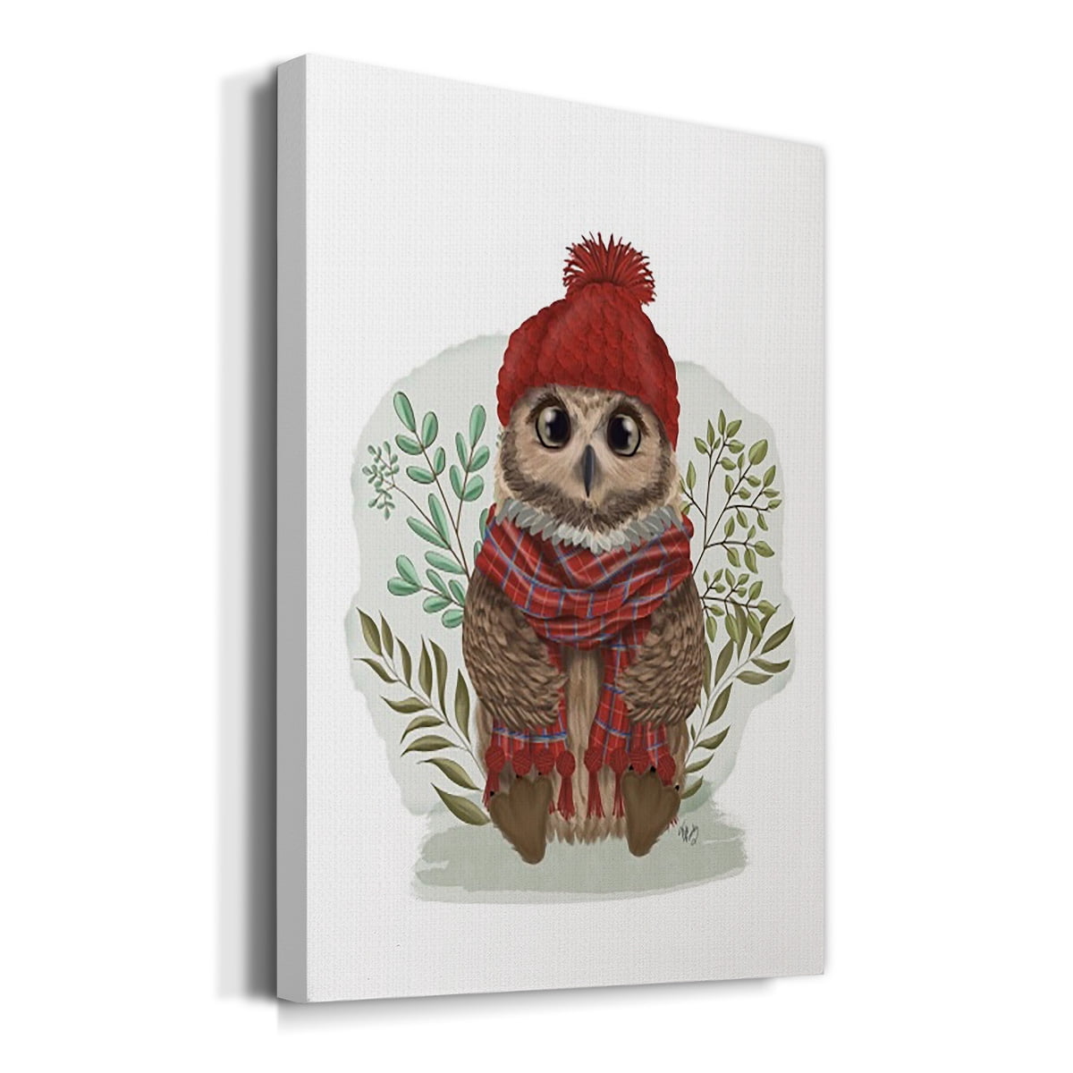 Owl in Tartan Scarf Premium Gallery Wrapped Canvas - Ready to Hang