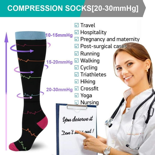 Compression Socks for Women & Men - 6 Pairs 20-30 mmHg Compression  Stockings for Medical, Nurse, Running