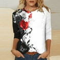 thumbnail image 6 of CYMMPU Flower Printed 3/4 Sleeve Blouses for Women Dressy Casual Tunic Tops Fall Trendy Shirts Crew Neck Loose Fit Spring Tops Lightweight Basic Tees Black XL, 6 of 7