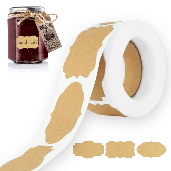 Fymlhomi 250Pcs Kraft Stickers Blank Jar Labels Gift Stickers Handmade Gifts Decoration, Mason Jars and Food Jars