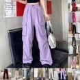 thumbnail image 5 of BUYISI Women S Hip Hop Overalls For Street Fashion High Waist Solid Color Trousers Khaki L, 5 of 9