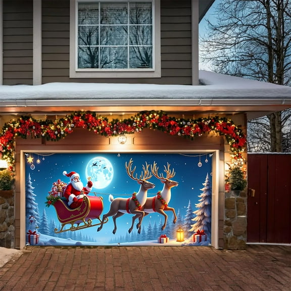 ToyKingdee Christmas Garage Door Cover, Large Christmas Banner Backdrop Decorations Hanging Door Photography Decor for Indoor Outdoor House Patio Lawn Party Background