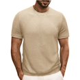 thumbnail image 3 of Men’s Short Sleeve Round Neck Solid Color Knitted Pullover T-Shirt Spring Summer Top, 3 of 8