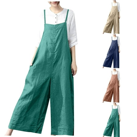 onlyliua Overall Jumpsuit for Women, Wide Leg Pants for Women Loose Fit Summer Cotton Linen Spaghtti Straps Jumpsuit with Pockets Warehouse Clearance Best Deals Today #1