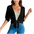 thumbnail image 4 of COMVALUE Women's 2026 Summer Lightweight Short Bolero Cardigan Shrug Sheer Tie Front Top 3/4 Sleeve Jacket for Dress Black XL, 4 of 7